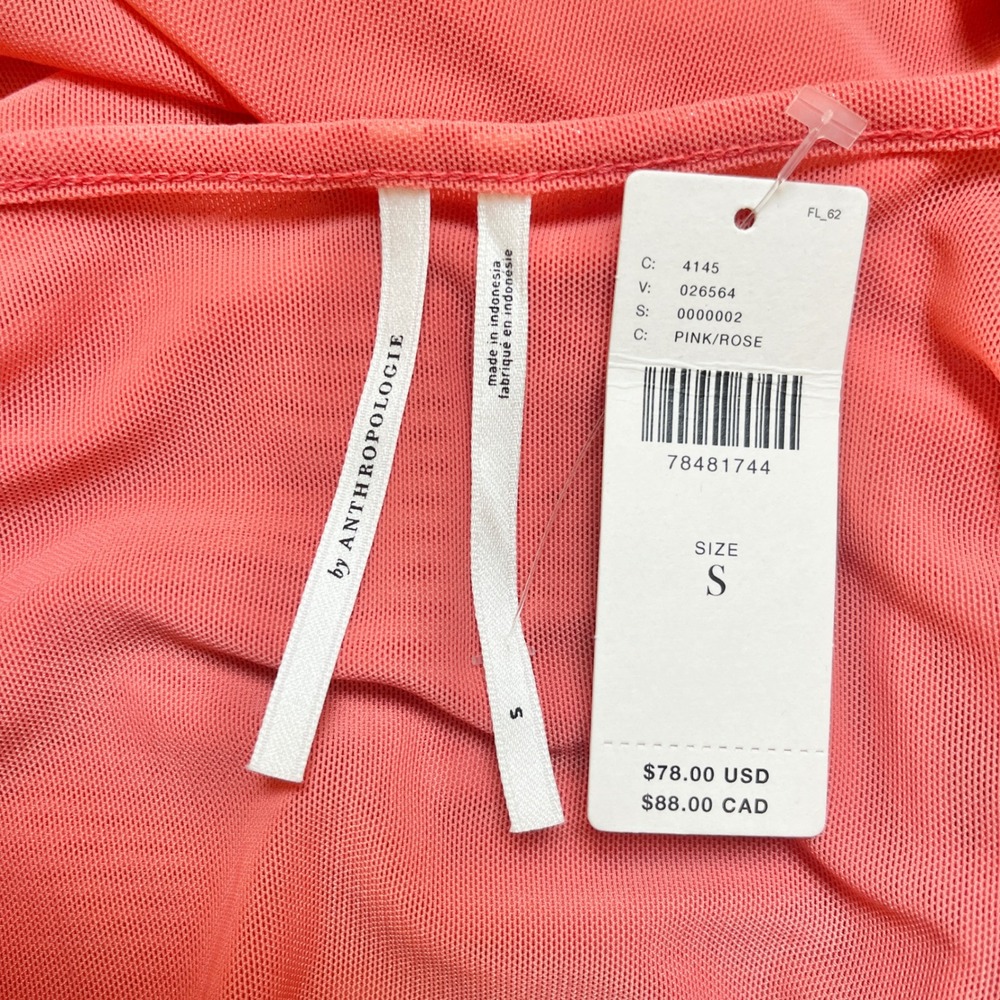 Anthropologie Dress Women's Small New NWT Coral Pink Mesh Fitted Festival Mini - Picture 3 of 12